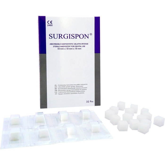 Гемостатичі губки (желатин) Surgispon , 32шт розм.= 10х10х10 мм (Aegis Lifesciences/Іджис Лайфсаєнсіз)