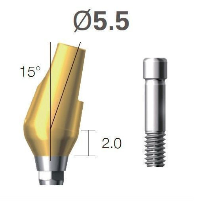 Кутовий абатмент 15 град. SuperLine (СуперЛайн) № AAB155520HL, 1шт з шестигранником; вис.= 10.5 мм; діам.= 5.50 мм; вис.ясен.= 2.0 мм (+фікс.гвинт ASC2045) (Dentium/Дентіум)