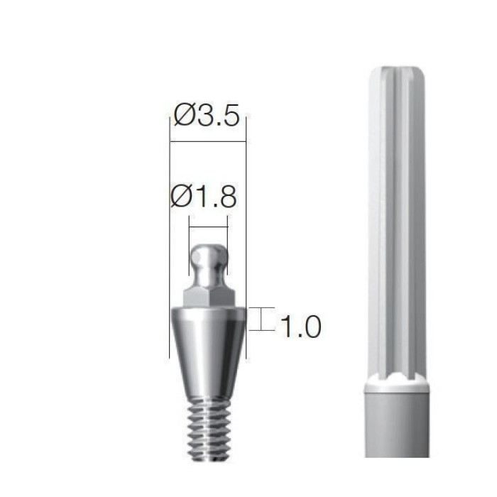 Кульковий абатмент SuperLine (СуперЛайн) № BAB351018, 1шт діам.= 3.50 мм; вис.ясен.= 1.0 мм (+тримач пластиковий) (Dentium/Дентіум)