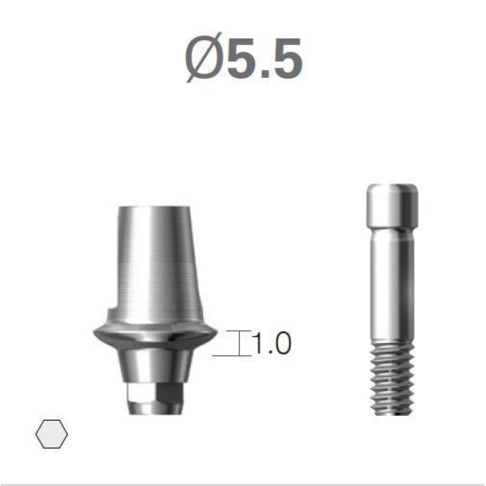 Платформа титанова (Ti-Base) SuperLine (СуперЛайн) № CDAB5510HE, 1шт з шестигранником; вис.= 5.5 мм; діам.= 5.50 мм; вис.ясен.= 1.0 мм (+фікс.гвинт ASC2045) (Dentium/Дентіум)