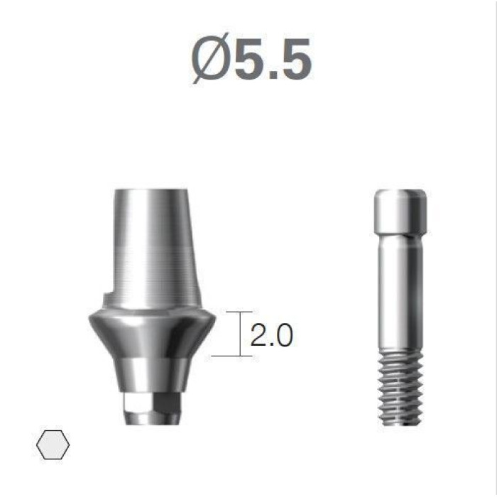 Платформа титанова (Ti-Base) SuperLine (СуперЛайн) № CDAB5520HE, 1шт з шестигранником; вис.= 5.5 мм; діам.= 5.50 мм; вис.ясен.= 2.0 мм (+фікс.гвинт ASC2045) (Dentium/Дентіум)