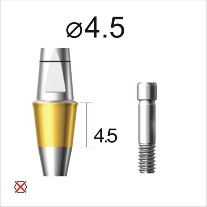 Абатмент прямий (титан Grade4+TiN) SuperLine (СуперЛайн) № DAB4545NL, 1шт діам.= 4.50 мм; форма: без шестигранника; вис.ясен.= 4.5 мм; вис.= 4.5 мм (+фікс.гвинт ASC2045) (Dentium/Дентіум)