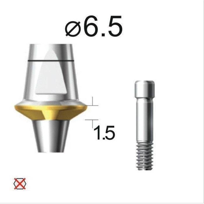 Абатмент прямий (титан Grade4+TiN) SuperLine (СуперЛайн) № DAB6515NL, 1шт діам.= 6.50 мм; форма: без шестигранника; вис.ясен.= 1.5 мм; вис.= 6.5 мм (+фікс.гвинт ASC2045) (Dentium/Дентіум)