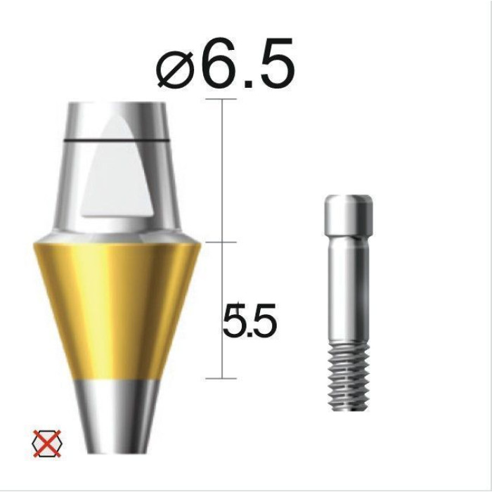 Абатмент прямий (титан Grade4+TiN) SuperLine (СуперЛайн) № DAB6555NL, 1шт діам.= 6.50 мм; форма: без шестигранника; вис.ясен.= 5.5 мм; вис.= 6.5 мм (+фікс.гвинт ASC2045) (Dentium/Дентіум)