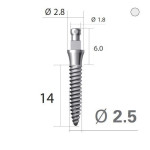 Імплантат кулькова опора SlimLine (SlimOneBody) (СлімЛайн (СлімВанБоді)) № EBS252014, 1шт діам.= 2.50 мм; довжина= 14 мм; вис.ясен.= 2.0 мм (Dentium/Дентіум)