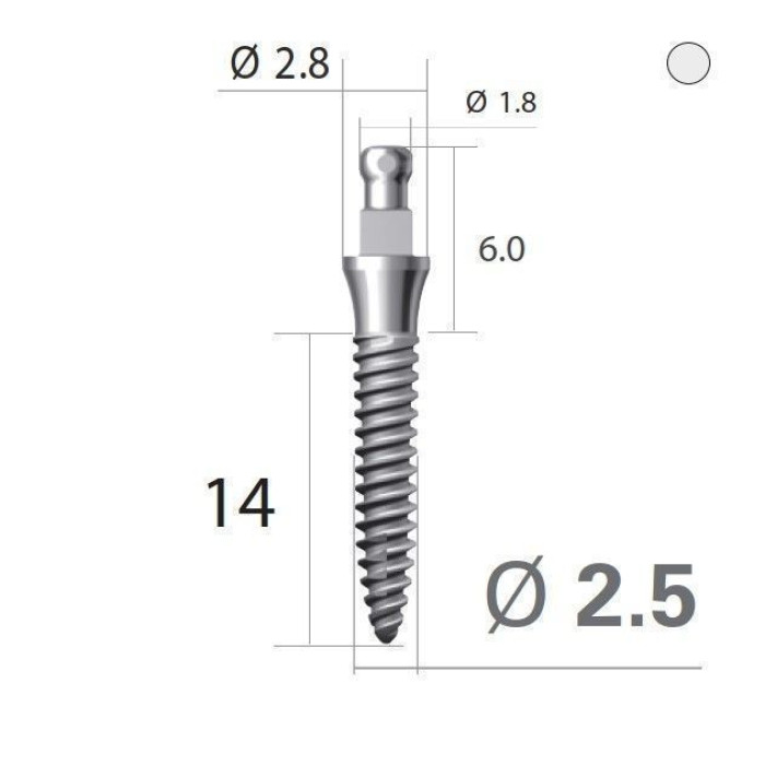 Імплантат кулькова опора SlimLine (SlimOneBody) (СлімЛайн (СлімВанБоді)) № EBS252014, 1шт діам.= 2.50 мм; довжина= 14 мм; вис.ясен.= 2.0 мм (Dentium/Дентіум)