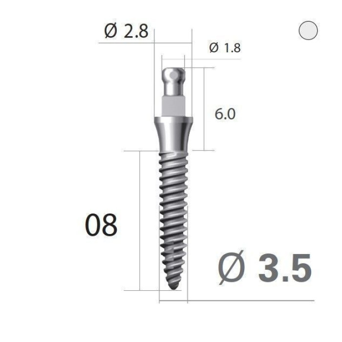 Імплантат кулькова опора SlimLine (SlimOneBody) (СлімЛайн (СлімВанБоді)) № EBS352008, 1шт діам.= 3.50 мм; довжина= 8.0 мм; вис.ясен.= 2.0 мм (Dentium/Дентіум)