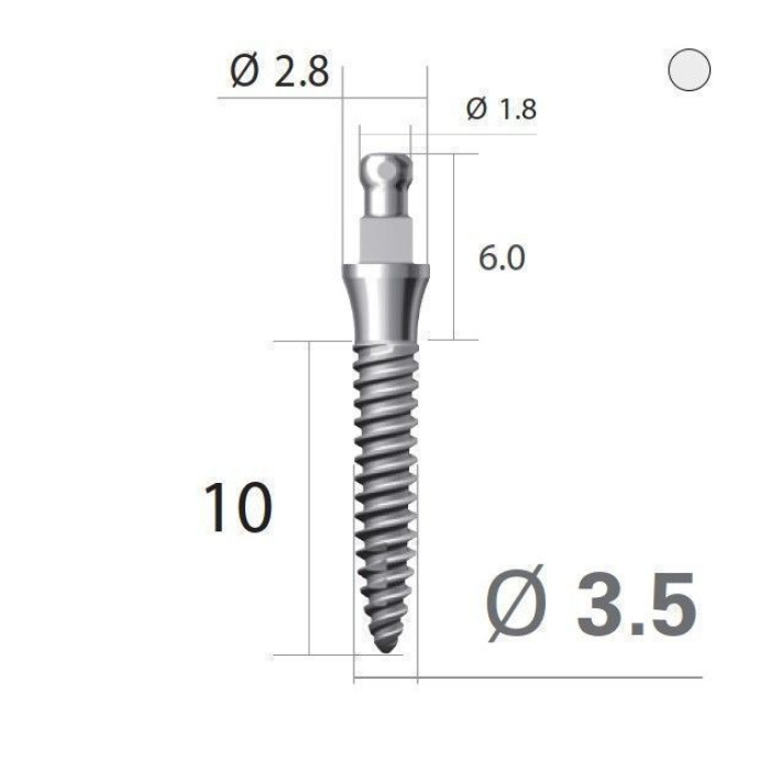 Імплантат кулькова опора SlimLine (SlimOneBody) (СлімЛайн (СлімВанБоді)) № IBS352010, 1шт діам.= 3.50 мм; довжина= 10 мм; вис.ясен.= 2.0 мм (Dentium/Дентіум)