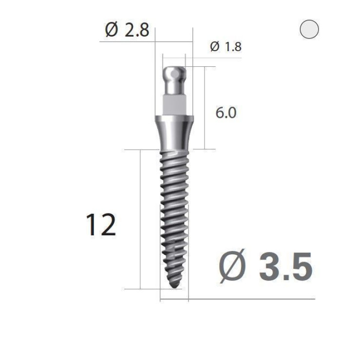 Імплантат кулькова опора SlimLine (SlimOneBody) (СлімЛайн (СлімВанБоді)) № EBS352012, 1шт діам.= 3.50 мм; довжина= 12 мм; вис.ясен.= 2.0 мм (Dentium/Дентіум)