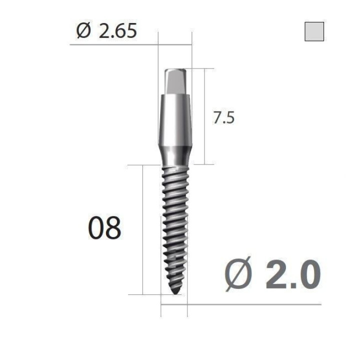 Імплантат 4-х гранна опора SlimLine (SlimOneBody) (СлімЛайн (СлімВанБоді)) № EUS203008, 1шт діам.= 2.00 мм; довжина= 8.0 мм; вис.ясен.= 1.5 мм (Dentium/Дентіум)