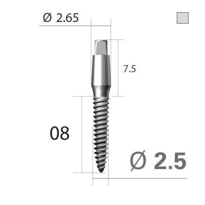 Імплантат 4-х гранна опора SlimLine (SlimOneBody) (СлімЛайн (СлімВанБоді)) № EUS251508, 1шт діам.= 2.50 мм; довжина= 8.0 мм; вис.ясен.= 1.5 мм (Dentium/Дентіум)