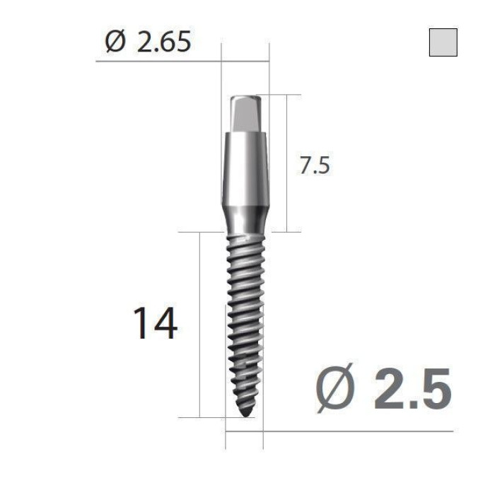 Імплантат 4-х гранна опора SlimLine (SlimOneBody) (СлімЛайн (СлімВанБоді)) № EUS251514, 1шт діам.= 2.50 мм; довжина= 14 мм; вис.ясен.= 1.5 мм (Dentium/Дентіум)