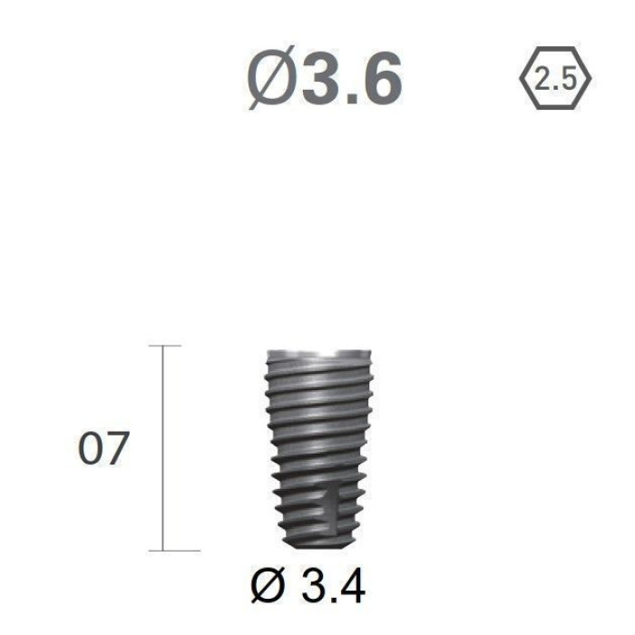 Імплантат фаска = 0.5 мм SuperLine MF (СуперЛайн) № FX3607SW, 1шт діам.= 3.60/3.40 мм; довжина= 7.0 мм (+гвинт-зуглушка у комплект не входить) (Dentium/Дентіум)