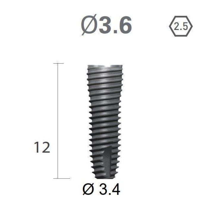 Імплантат фаска = 0.15 мм SuperLine MF (СуперЛайн) № FX3612SW, 1шт діам.= 3.60/3.40 мм; довжина= 12 мм (+гвинт-зуглушка у комплект не входить) (Dentium/Дентіум)