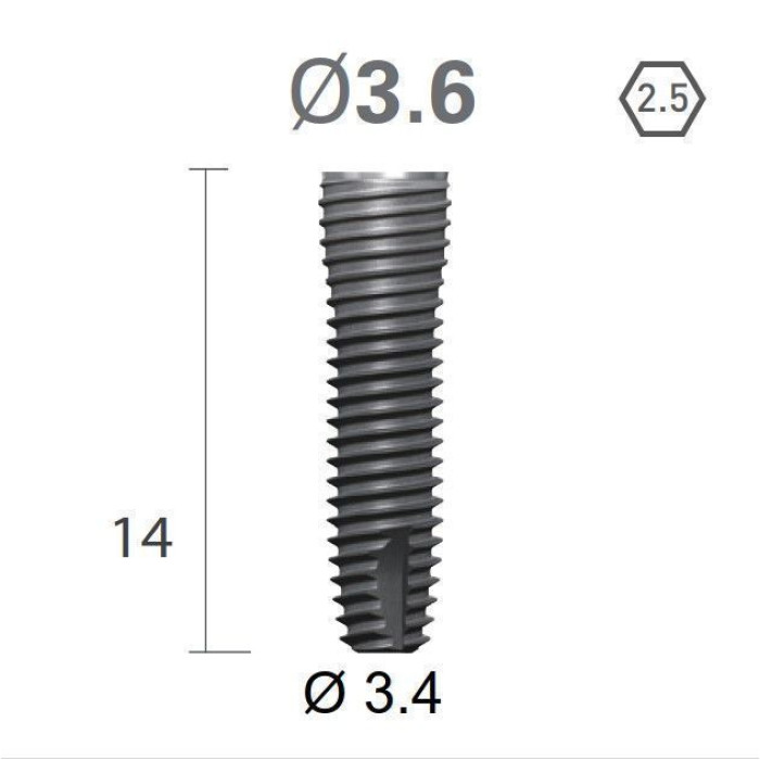 Імплантат фаска = 0.15 мм SuperLine MF (СуперЛайн) № FX3614SW, 1шт діам.= 3.60/3.40 мм; довжина= 14 мм (+гвинт-зуглушка у комплект не входить) (Dentium/Дентіум)