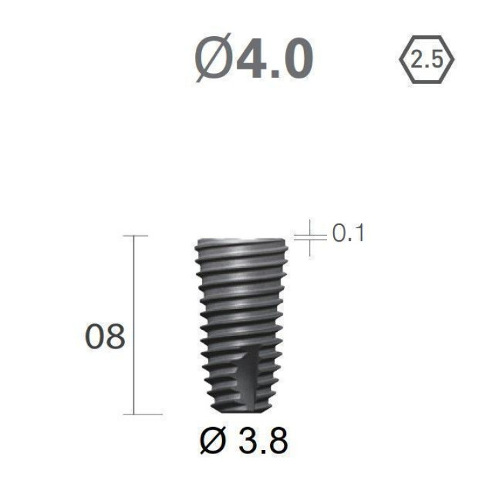 Імплантат фаска = 0.2 мм SuperLine MF (СуперЛайн) № FX4008SW, 1шт діам.= 4.00/3.80 мм; довжина= 8.0 мм (+гвинт-зуглушка у комплект не входить) (Dentium/Дентіум)