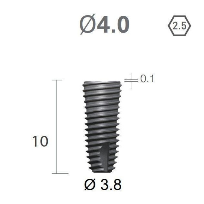 Імплантат фаска = 0.2 мм SuperLine MF (СуперЛайн) № FX4010SW, 1шт діам.= 4.00/3.80 мм; довжина= 10 мм (+гвинт-зуглушка у комплект не входить) (Dentium/Дентіум)