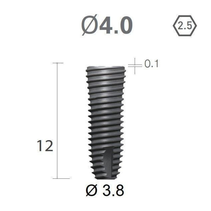 Імплантат фаска = 0.2 мм SuperLine MF (СуперЛайн) № FX4012SW, 1шт діам.= 4.00/3.80 мм; довжина= 12 мм (+гвинт-зуглушка у комплект не входить) (Dentium/Дентіум)