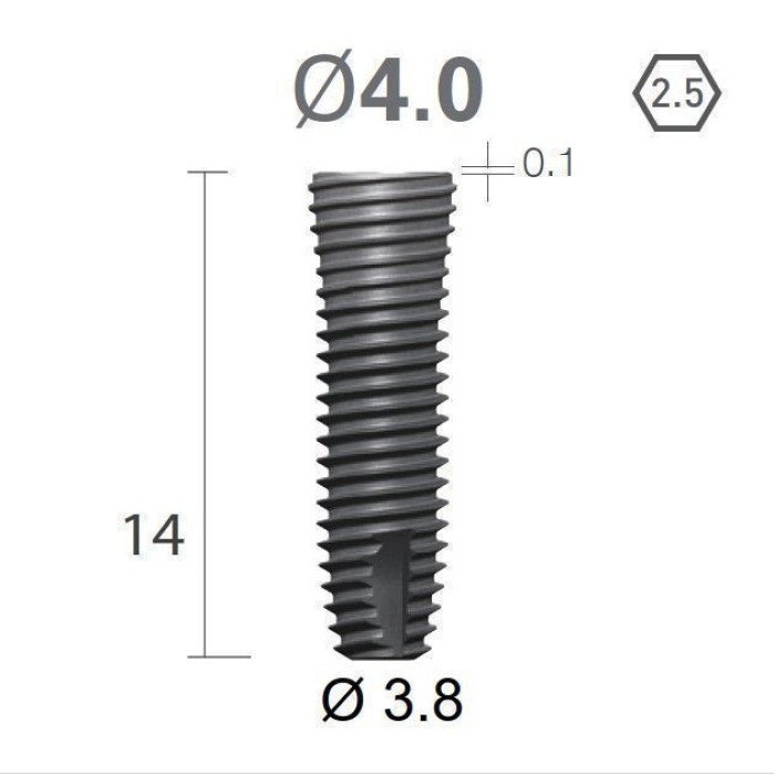 Імплантат фаска = 0.2 мм SuperLine MF (СуперЛайн) № FX4014SW, 1шт діам.= 4.00/3.80 мм; довжина= 14 мм (+гвинт-зуглушка у комплект не входить) (Dentium/Дентіум)