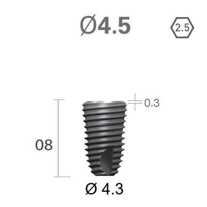 Імплантат фаска = 0.4 мм SuperLine MF (СуперЛайн) № FX4508SW, 1шт діам.= 4.50/4.30 мм; довжина= 8.0 мм (+гвинт-зуглушка у комплект не входить) (Dentium/Дентіум)