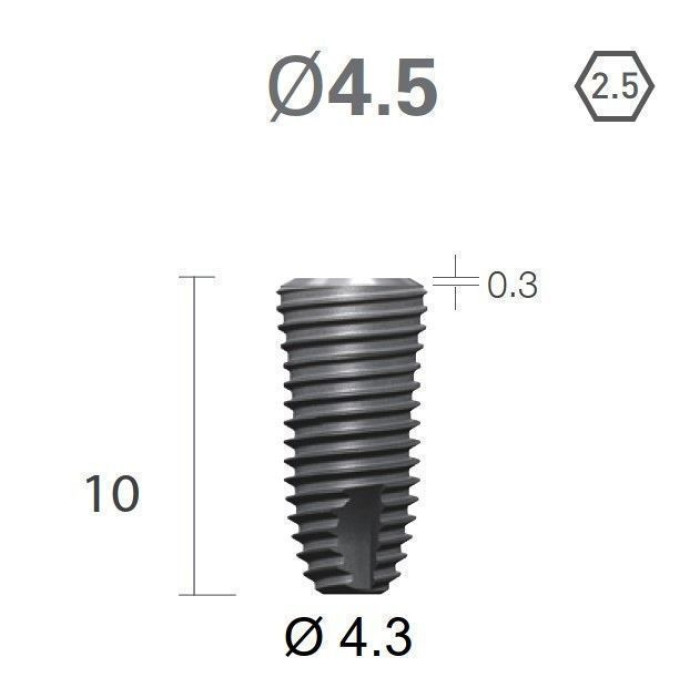 Імплантат фаска = 0.4 мм SuperLine MF (СуперЛайн) № FX4510SW, 1шт діам.= 4.50/4.30 мм; довжина= 10 мм (+гвинт-зуглушка у комплект не входить) (Dentium/Дентіум)
