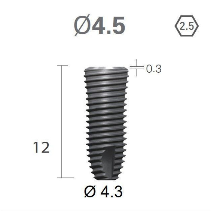 Імплантат фаска = 0.4 мм SuperLine MF (СуперЛайн) № FX4512SW, 1шт діам.= 4.50/4.30 мм; довжина= 12 мм (+гвинт-зуглушка у комплект не входить) (Dentium/Дентіум)
