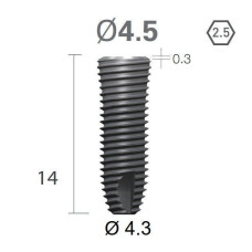 Імплантат фаска = 0.4 мм SuperLine MF (СуперЛайн) № FX4514SW, 1шт діам.= 4.50/4.30 мм; довжина= 14 мм (+гвинт-зуглушка у комплект не входить) (Dentium/Дентіум)
