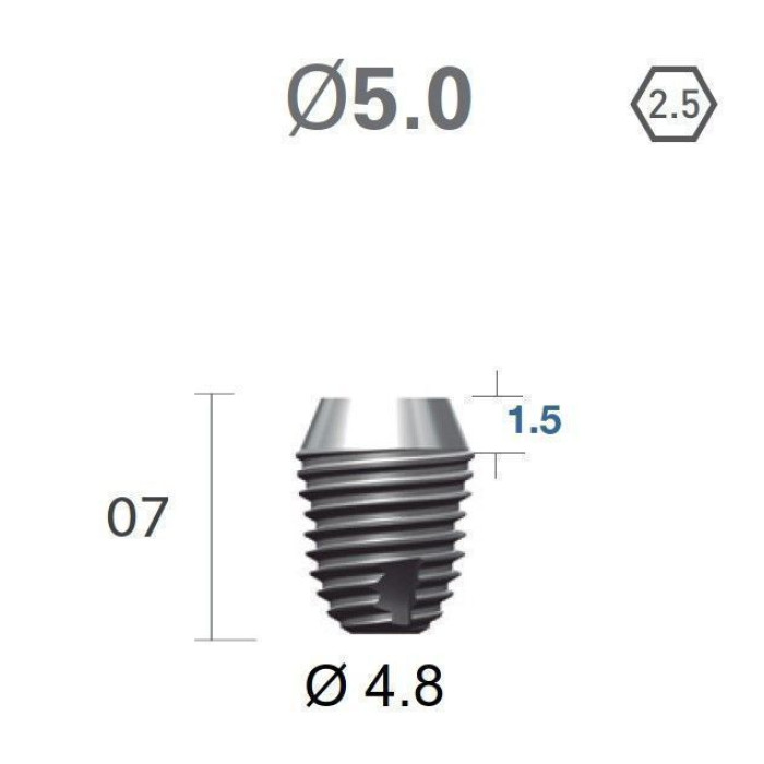 Імплантат фаска = 1.5 мм SuperLine MF (СуперЛайн) № FX5007SW, 1шт діам.= 5.00/4.80 мм; довжина= 7.0 мм (+гвинт-зуглушка у комплект не входить) (Dentium/Дентіум)