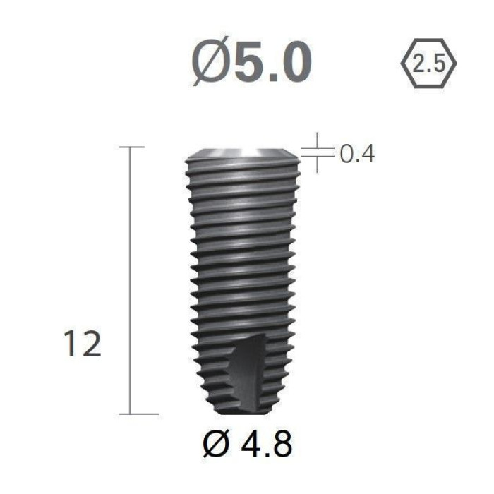 Імплантат фаска = 0.6 мм SuperLine MF (СуперЛайн) № FX5012SW, 1шт діам.= 5.00/4.80 мм; довжина= 12 мм (+гвинт-зуглушка у комплект не входить) (Dentium/Дентіум)