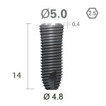 Імплантат фаска = 0.6 мм SuperLine MF (СуперЛайн) № FX5014SW, 1шт діам.= 5.00/4.80 мм; довжина= 14 мм (+гвинт-зуглушка у комплект не входить) (Dentium/Дентіум)