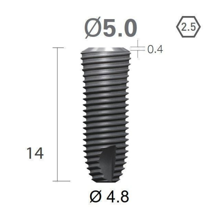 Імплантат фаска = 0.6 мм SuperLine MF (СуперЛайн) № FX5014SW, 1шт діам.= 5.00/4.80 мм; довжина= 14 мм (+гвинт-зуглушка у комплект не входить) (Dentium/Дентіум)