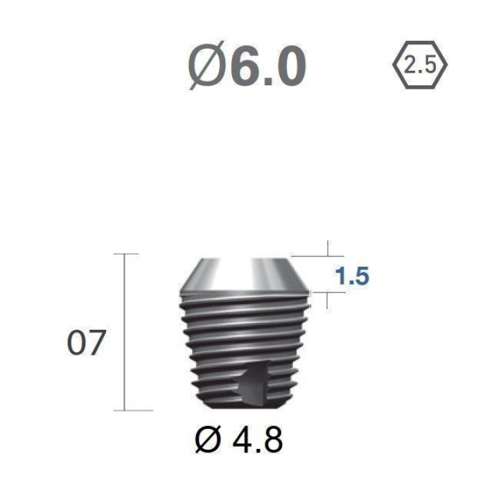 Імплантат фаска = 1.5 мм SuperLine MF (СуперЛайн) № FX6007SW, 1шт діам.= 6.00/4.80 мм; довжина= 7.0 мм (+гвинт-зуглушка у комплект не входить) (Dentium/Дентіум)