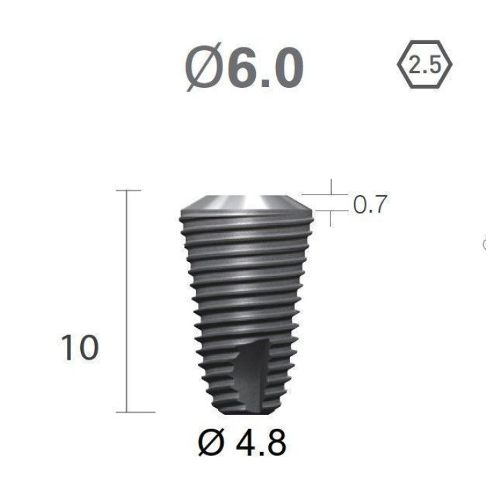 Імплантат фаска = 0.7 мм SuperLine MF (СуперЛайн) № FX6008SW, 1шт діам.= 6.00/4.80 мм; довжина= 8.0 мм (+гвинт-зуглушка у комплект не входить) (Dentium/Дентіум)