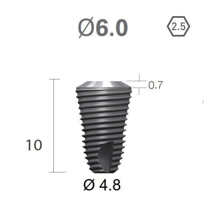 Імплантат фаска = 0.7 мм SuperLine MF (СуперЛайн) № FX6010SW, 1шт діам.= 6.00/4.80 мм; довжина= 10 мм (+гвинт-зуглушка у комплект не входить) (Dentium/Дентіум)