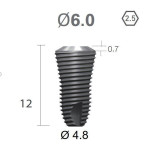 Імплантат фаска = 0.7 мм SuperLine MF (СуперЛайн) № FX6012SW, 1шт діам.= 6.00/4.80 мм; довжина= 12 мм (+гвинт-зуглушка у комплект не входить) (Dentium/Дентіум)