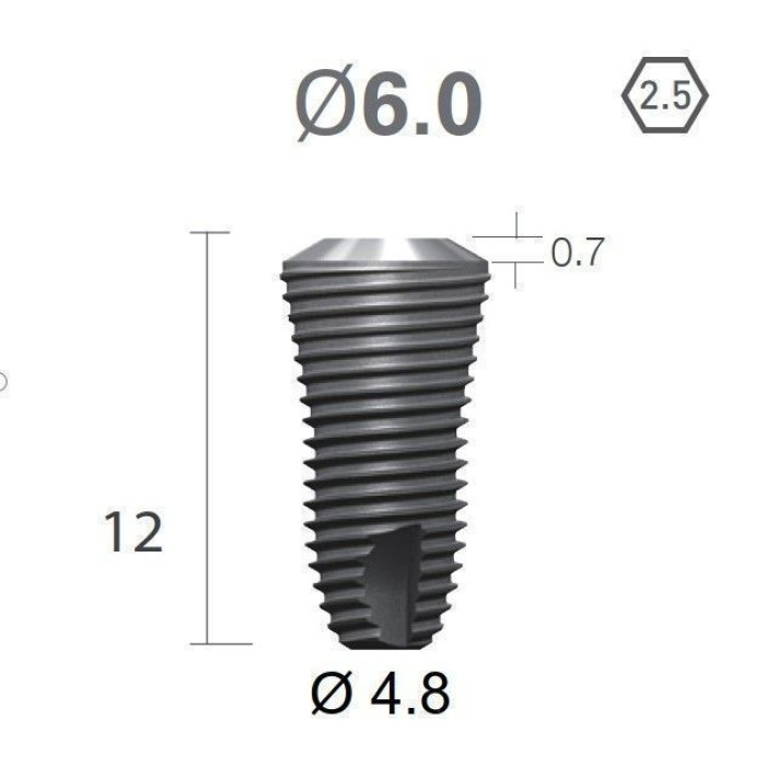 Імплантат фаска = 0.7 мм SuperLine MF (СуперЛайн) № FX6012SW, 1шт діам.= 6.00/4.80 мм; довжина= 12 мм (+гвинт-зуглушка у комплект не входить) (Dentium/Дентіум)