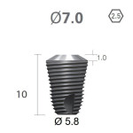 Імплантат фаска = 1.0 мм SuperLine MF (СуперЛайн) № FX7010SW, 1шт діам.= 7.00/5.80 мм; довжина= 10 мм (+гвинт-зуглушка у комплект не входить) (Dentium/Дентіум)