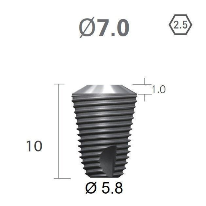 Імплантат фаска = 1.0 мм SuperLine MF (СуперЛайн) № FX7010SW, 1шт діам.= 7.00/5.80 мм; довжина= 10 мм (+гвинт-зуглушка у комплект не входить) (Dentium/Дентіум)