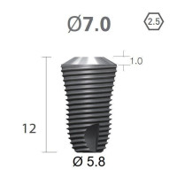 Імплантат фаска = 1.0 мм SuperLine MF (СуперЛайн) № FX7012SW, 1шт діам.= 7.00/5.80 мм; довжина= 12 мм (+гвинт-зуглушка у комплект не входить) (Dentium/Дентіум)
