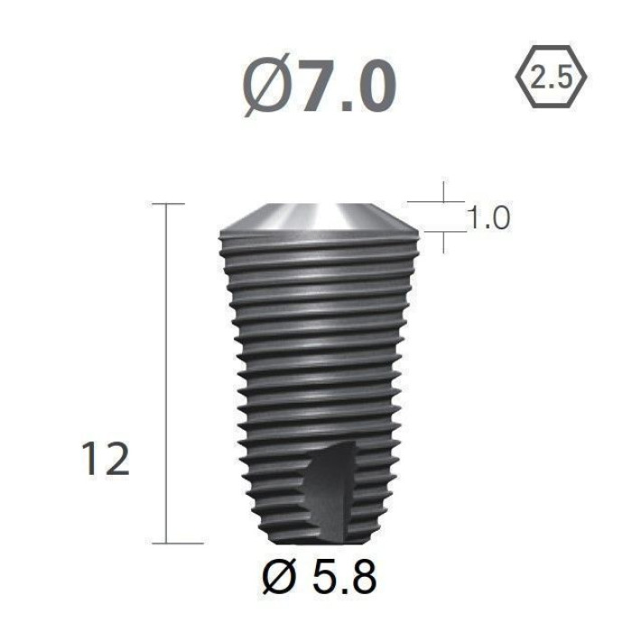 Імплантат фаска = 1.0 мм SuperLine MF (СуперЛайн) № FX7012SW, 1шт діам.= 7.00/5.80 мм; довжина= 12 мм (+гвинт-зуглушка у комплект не входить) (Dentium/Дентіум)