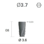 Імплантат фаска = 0.0 мм SuperLine II New (NG+) (СуперЛайн) № FXS3608, 1шт діам.= 3.70/3.60 мм; з агресивною різьбою; довжина= 8.0 мм (+гвинт-зуглушка у комплект не входить) (Dentium/Дентіум)
