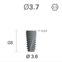Імплантат фаска = 0.0 мм SuperLine II New (NG+) (СуперЛайн) № FXS3608, 1шт діам.= 3.70/3.60 мм; з агресивною різьбою; довжина= 8.0 мм (+гвинт-зуглушка у комплект не входить) (Dentium/Дентіум)