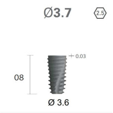 Імплантат фаска = 0.0 мм SuperLine II New (NG+) (СуперЛайн) № FXS3608, 1шт діам.= 3.70/3.60 мм; з агресивною різьбою; довжина= 8.0 мм (+гвинт-зуглушка у комплект не входить) (Dentium/Дентіум)