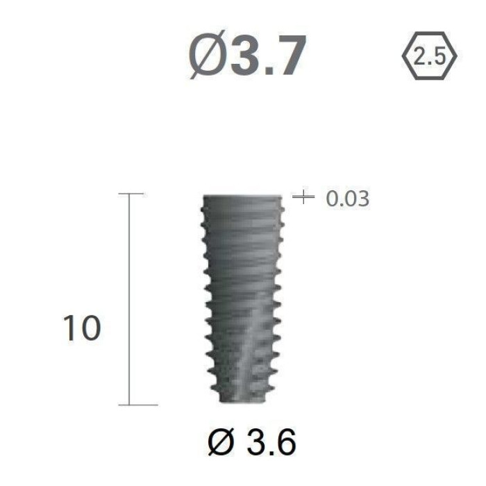 Імплантат фаска = 0.0 мм SuperLine New (NG) (СуперЛайн) № FX3610SW, 1шт діам.= 3.60/3.60 мм; з агресивною різьбою; довжина= 10 мм (+гвинт-зуглушка у комплект не входить) (Dentium/Дентіум)