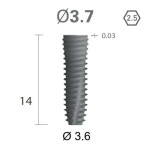 Імплантат фаска = 0.0 мм SuperLine New (NG) (СуперЛайн) № FX3614SW, 1шт діам.= 3.60/3.60 мм; з агресивною різьбою; довжина= 14 мм (+гвинт-зуглушка у комплект не входить) (Dentium/Дентіум)