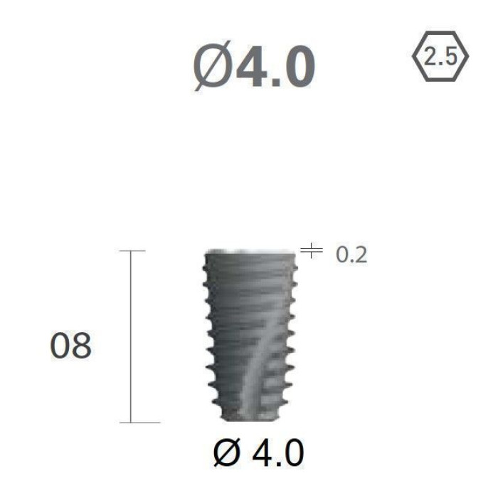 Імплантат фаска = 0.1 мм SuperLine New (NG) (СуперЛайн) № FX4008SW, 1шт діам.= 4.00/4.00 мм; з агресивною різьбою; довжина= 8.0 мм (+гвинт-зуглушка у комплект не входить) (Dentium/Дентіум)