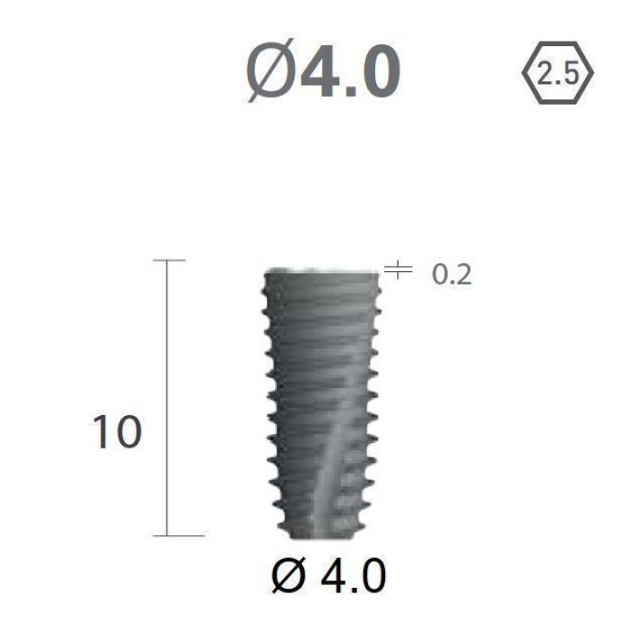 Імплантат фаска = 0.1 мм SuperLine II New (NG+) (СуперЛайн) № FXS4010, 1шт діам.= 4.00/4.00 мм; з агресивною різьбою; довжина= 10 мм (+гвинт-зуглушка у комплект не входить) (Dentium/Дентіум)