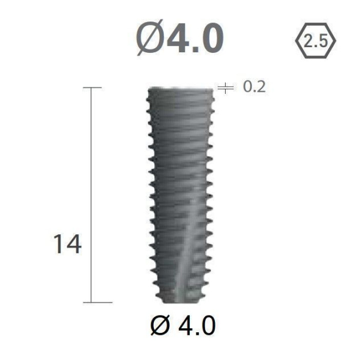 Імплантат фаска = 0.1 мм SuperLine New (NG) (СуперЛайн) № FX4014SW, 1шт діам.= 4.00/4.00 мм; з агресивною різьбою; довжина= 14 мм (+гвинт-зуглушка у комплект не входить) (Dentium/Дентіум)