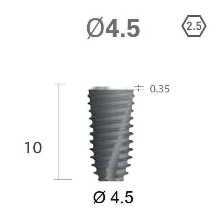 Імплантат фаска = 0.3 мм SuperLine New (NG) (СуперЛайн) № FX4510SW, 1шт діам.= 4.40/4.50 мм; з агресивною різьбою; довжина= 10 мм (+гвинт-зуглушка у комплект не входить) (Dentium/Дентіум)