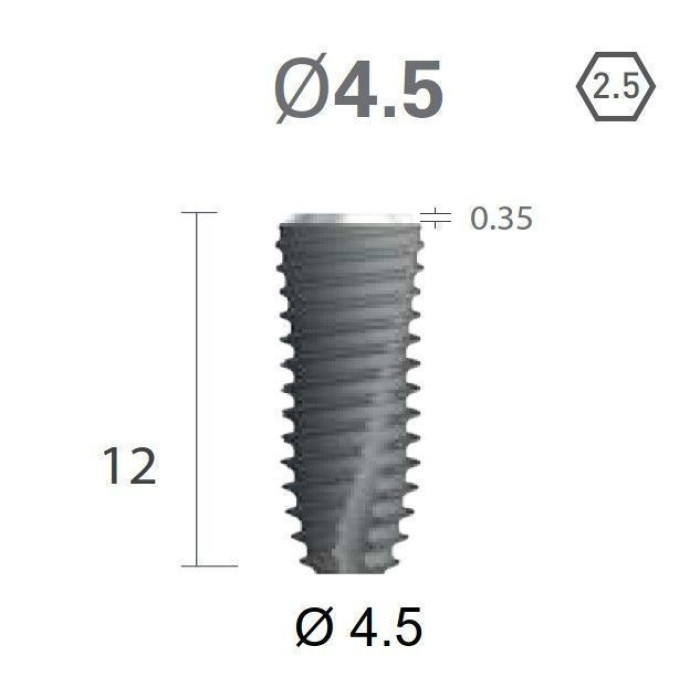Імплантат фаска = 0.3 мм SuperLine New (NG) (СуперЛайн) № FX4512SW, 1шт діам.= 4.40/4.50 мм; з агресивною різьбою; довжина= 12 мм (+гвинт-зуглушка у комплект не входить) (Dentium/Дентіум)